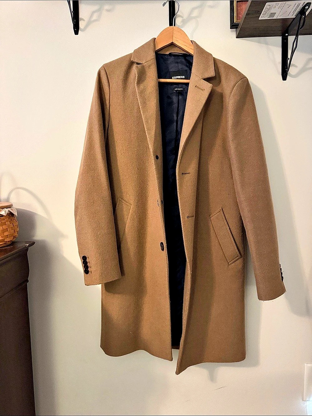 Express Water Resistant Wool Blend Topcoat Brown XS